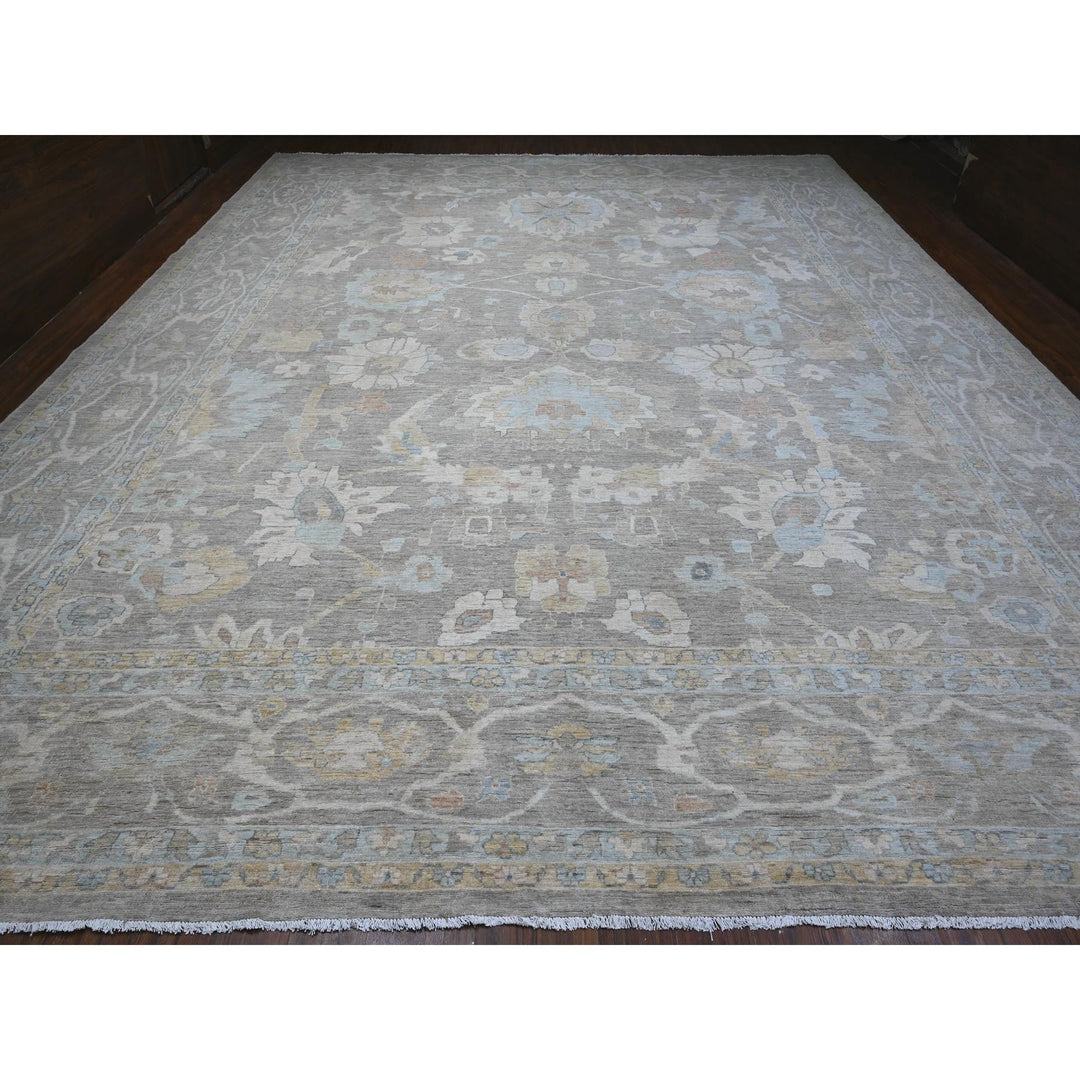 13'11" x 17'0" New Hand Knotted Grey Wool Rectangle Oriental Rug - MOA10288785