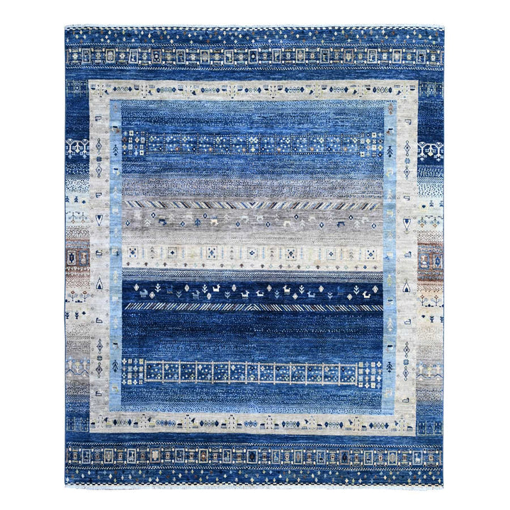 7'11" x 9'7" New Hand Knotted Blue Wool Rectangle Oriental Rug - MOA10288787