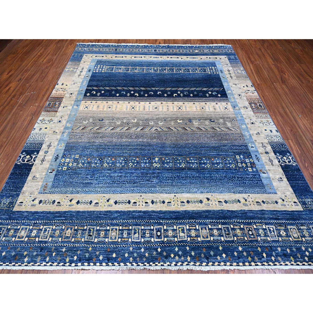 7'11" x 9'7" New Hand Knotted Blue Wool Rectangle Oriental Rug - MOA10288787