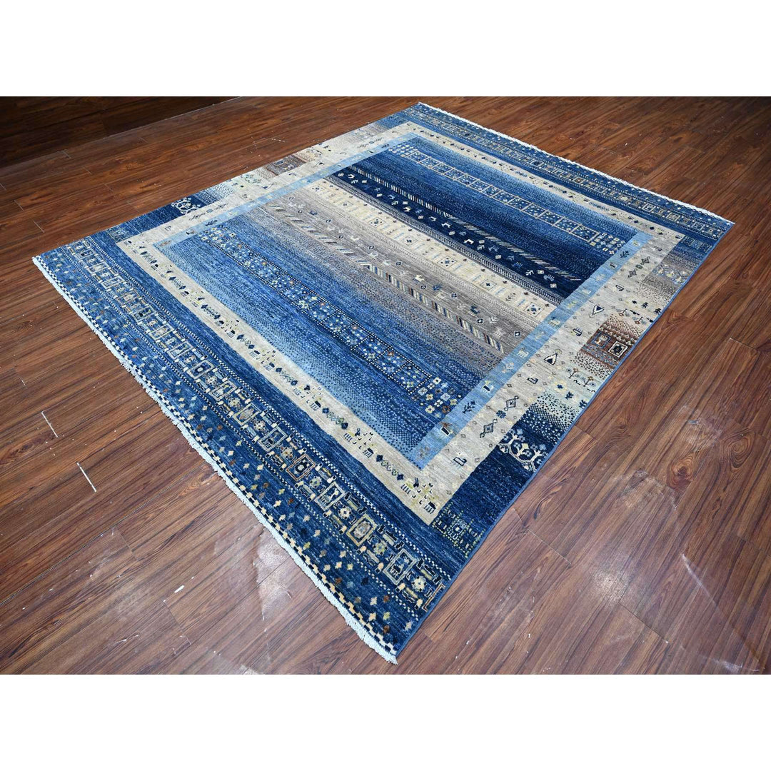 7'11" x 9'7" New Hand Knotted Blue Wool Rectangle Oriental Rug - MOA10288787