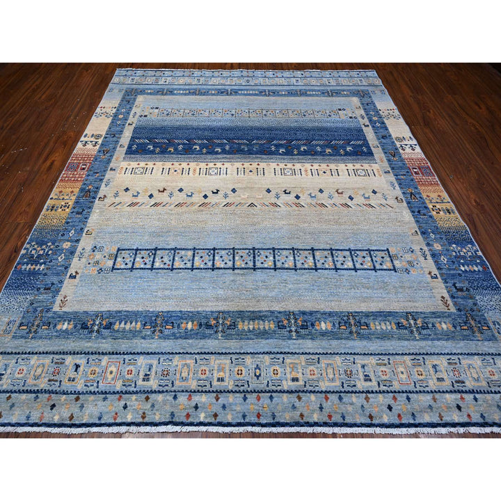 8'3" x 9'6" New Hand Knotted Blue Wool Rectangle Oriental Rug - MOA10288789