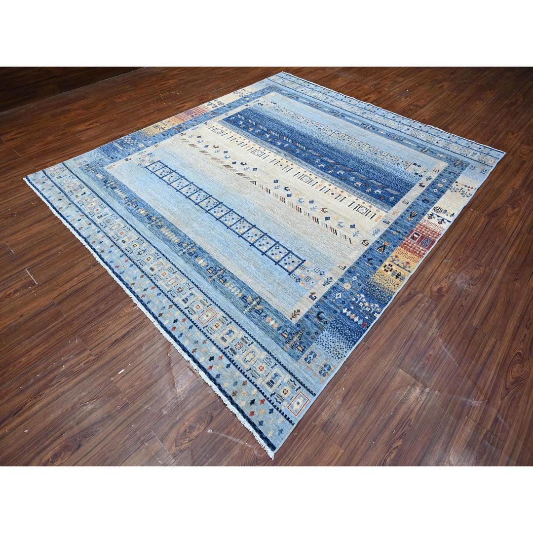 8'3" x 9'6" New Hand Knotted Blue Wool Rectangle Oriental Rug - MOA10288789