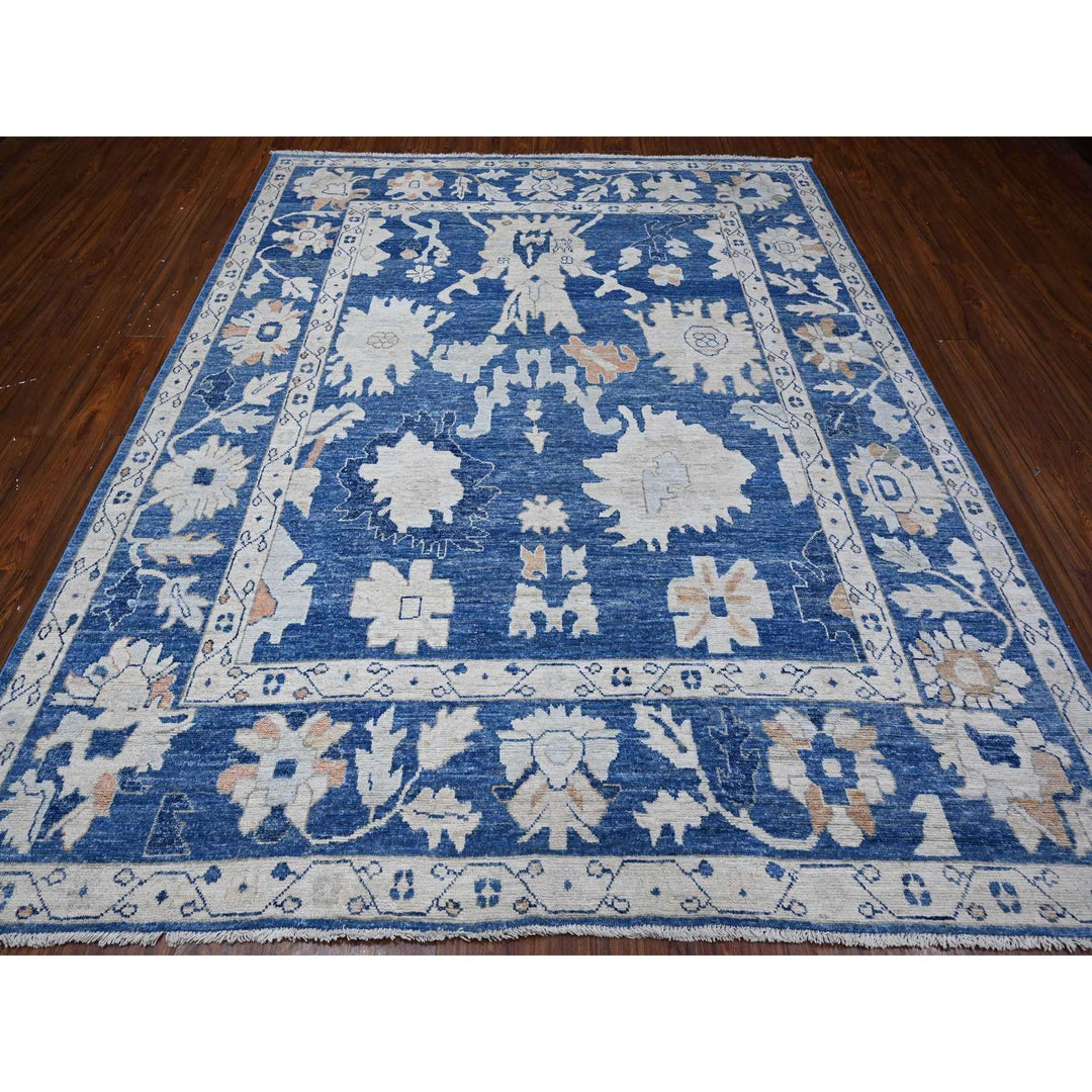 7'11" x 9'8" New Hand Knotted Blue Wool Rectangle Oriental Rug - MOA10288810