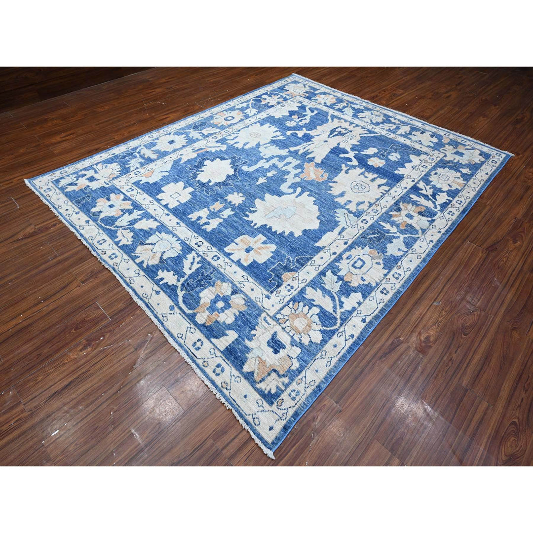 7'11" x 9'8" New Hand Knotted Blue Wool Rectangle Oriental Rug - MOA10288810