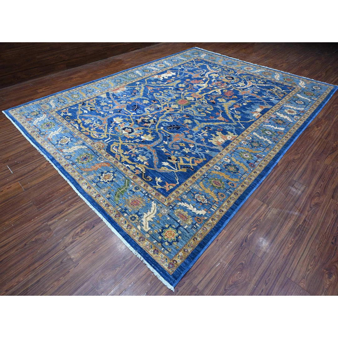 10'3" x 13'5" New Hand Knotted Blue Wool Rectangle Oriental Rug - MOA10288814