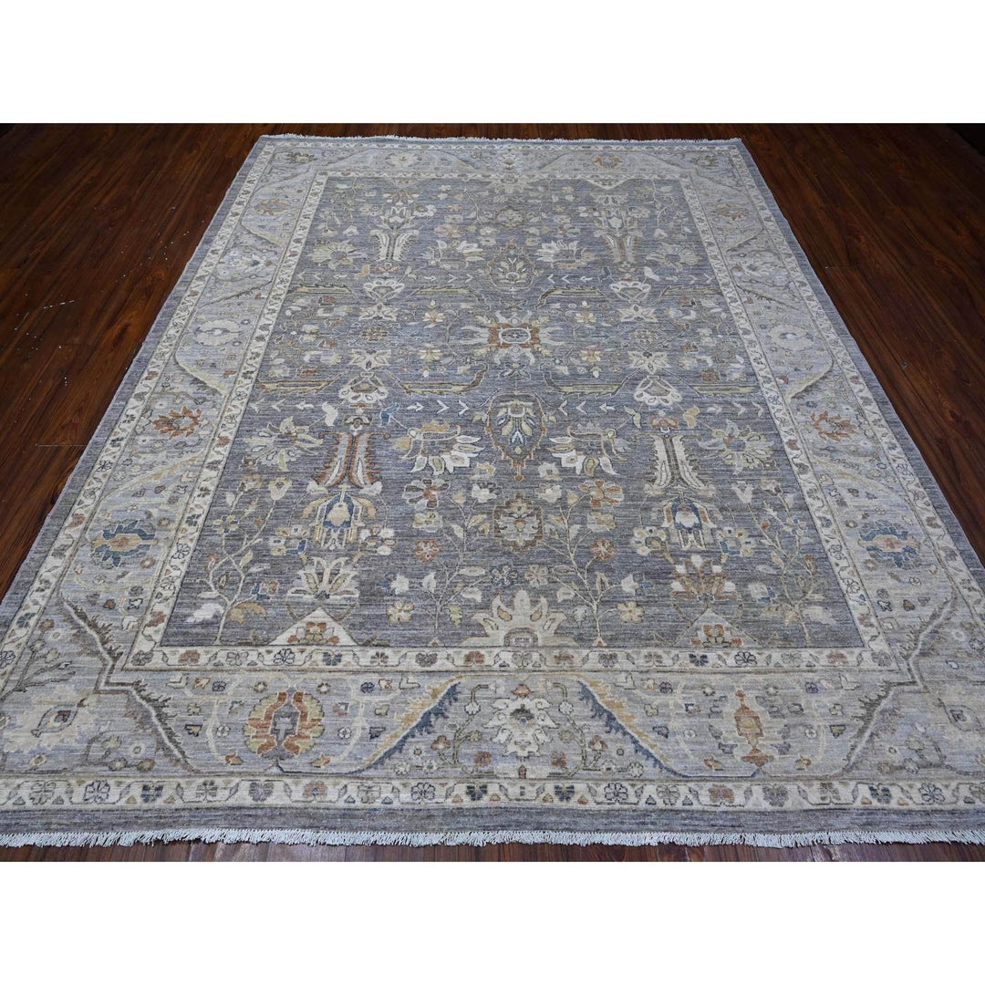 8'2" x 9'10" New Hand Knotted Grey Wool Rectangle Oriental Rug - MOA10288816