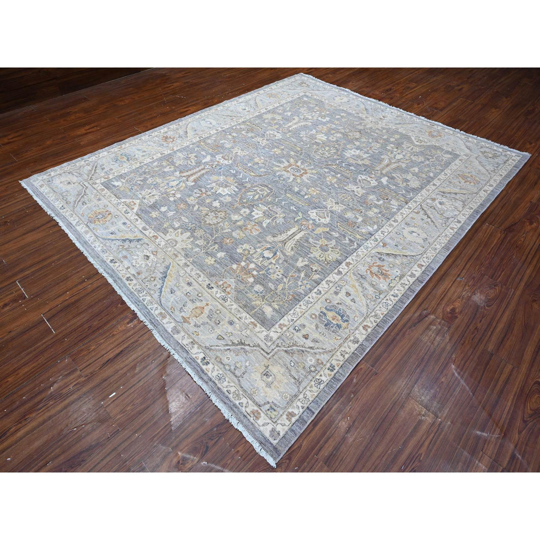 8'2" x 9'10" New Hand Knotted Grey Wool Rectangle Oriental Rug - MOA10288816