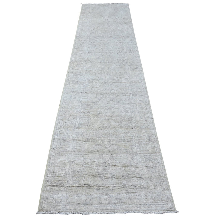 2'9" x 11'9" New Hand Knotted Grey Wool Runner Oriental Rug - MOA10288817