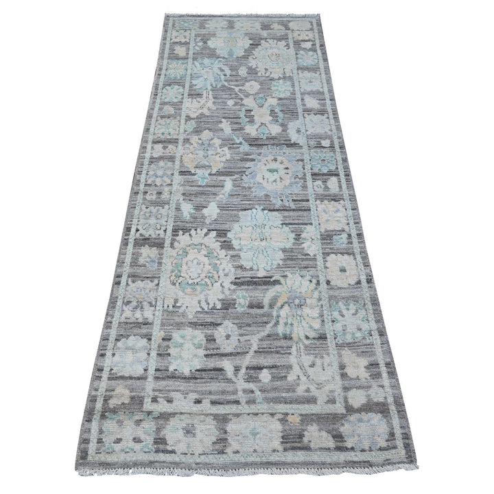 2'9" x 7'11" New Hand Knotted Grey Wool Runner Oriental Rug - MOA10288823