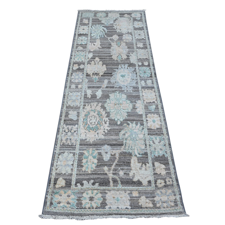 2'8" x 7'9" New Hand Knotted Grey Wool Runner Oriental Rug - MOA10288832