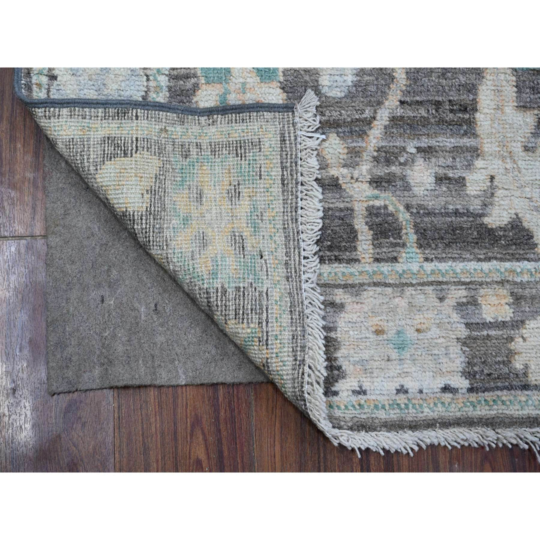 2'8" x 7'9" New Hand Knotted Grey Wool Runner Oriental Rug - MOA10288832