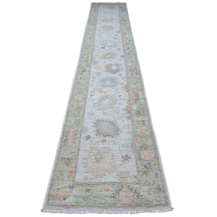 2'8" x 15'4" New Hand Knotted Grey Wool Runner Oriental Rug - MOA10288834