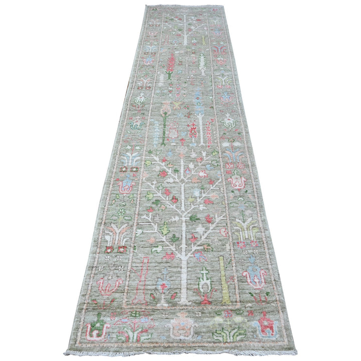 2'9" x 11'10" New Hand Knotted Green Wool Runner Oriental Rug - MOA10288835