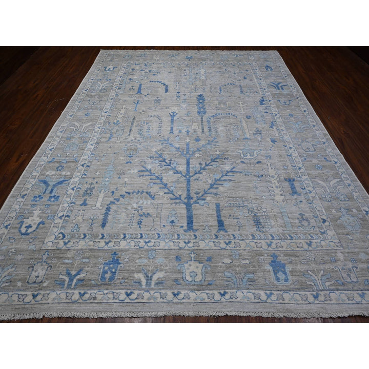 9'1" x 11'7" New Hand Knotted Grey Wool Rectangle Oriental Rug - MOA10288838