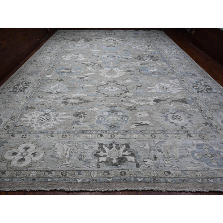 14'0" x 19'2" New Hand Knotted Grey Wool Rectangle Oriental Rug - MOA10288840