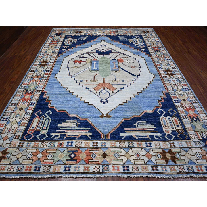 9'1" x 11'4" New Hand Knotted Blue Cotton Rectangle Oriental Rug - MOA10288841