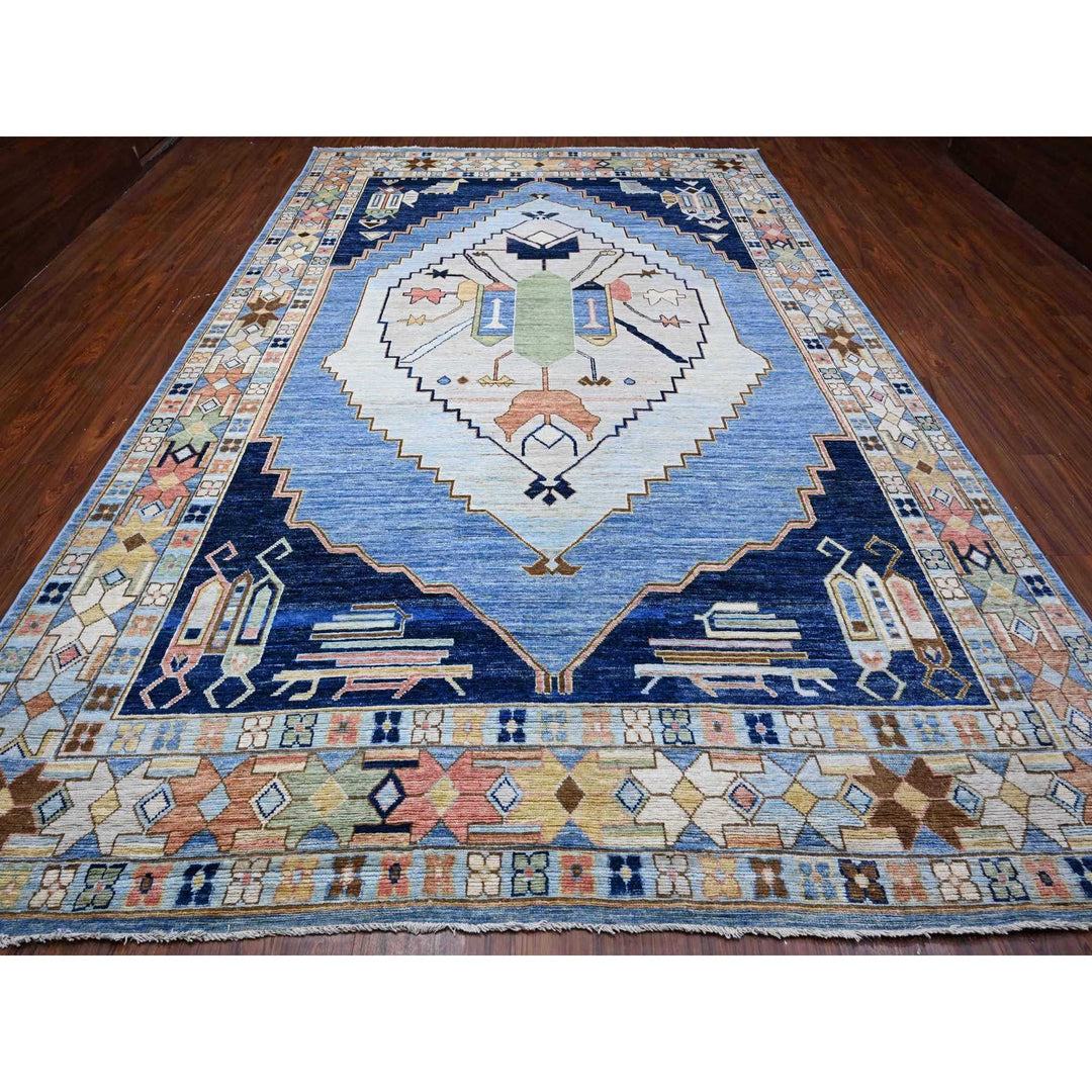 9'5" x 14'7" New Hand Knotted Blue Wool Rectangle Oriental Rug - MOA10288843