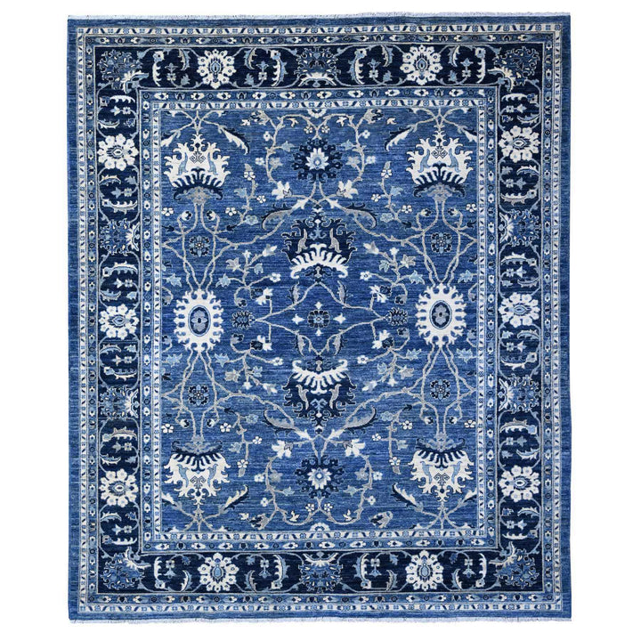 8'1" x 9'8" New Hand Knotted Blue Wool Rectangle Oriental Rug - MOA10288846