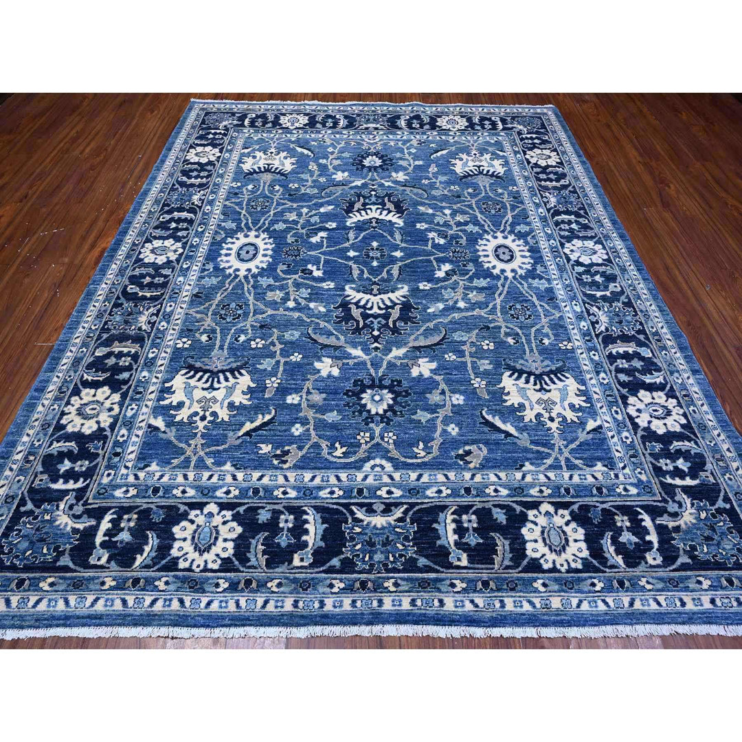 8'1" x 9'8" New Hand Knotted Blue Wool Rectangle Oriental Rug - MOA10288846