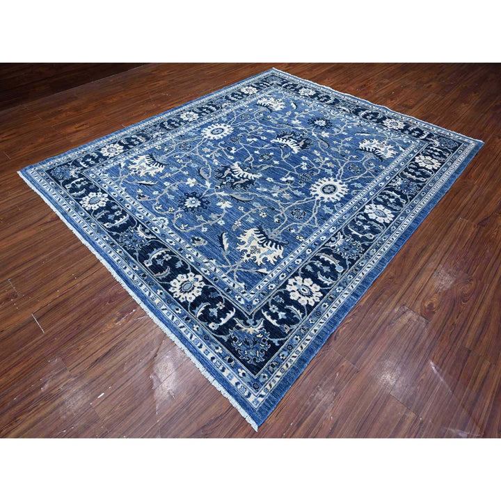 8'1" x 9'8" New Hand Knotted Blue Wool Rectangle Oriental Rug - MOA10288846