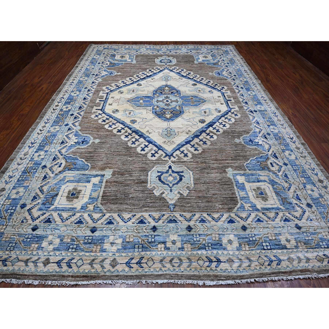 9'11" x 13'10" New Hand Knotted Grey Wool Rectangle Oriental Rug - MOA10288854