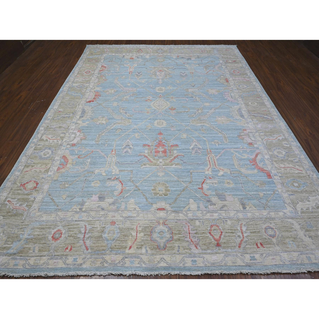 8'11" x 11'7" New Hand Knotted Blue Wool Rectangle Oriental Rug - MOA10288856