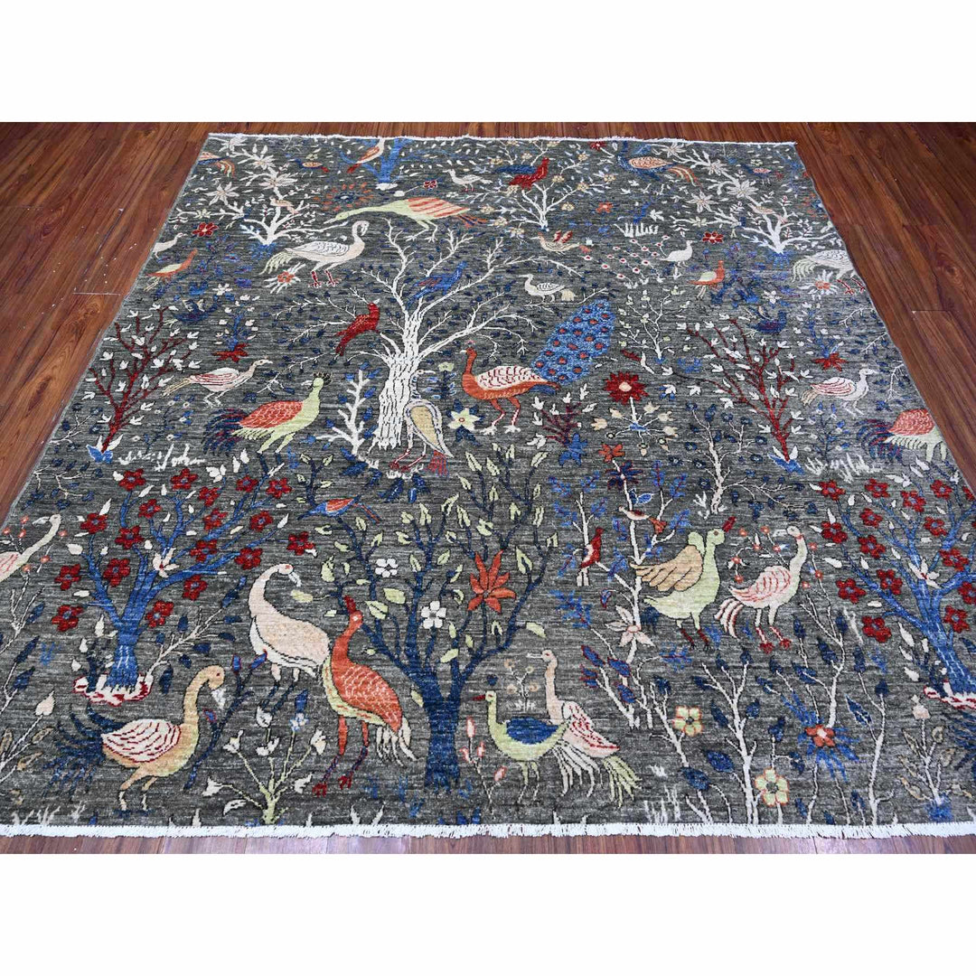 7'9" x 8'0" New Hand Knotted Grey Wool Square Oriental Rug - MOA10288867