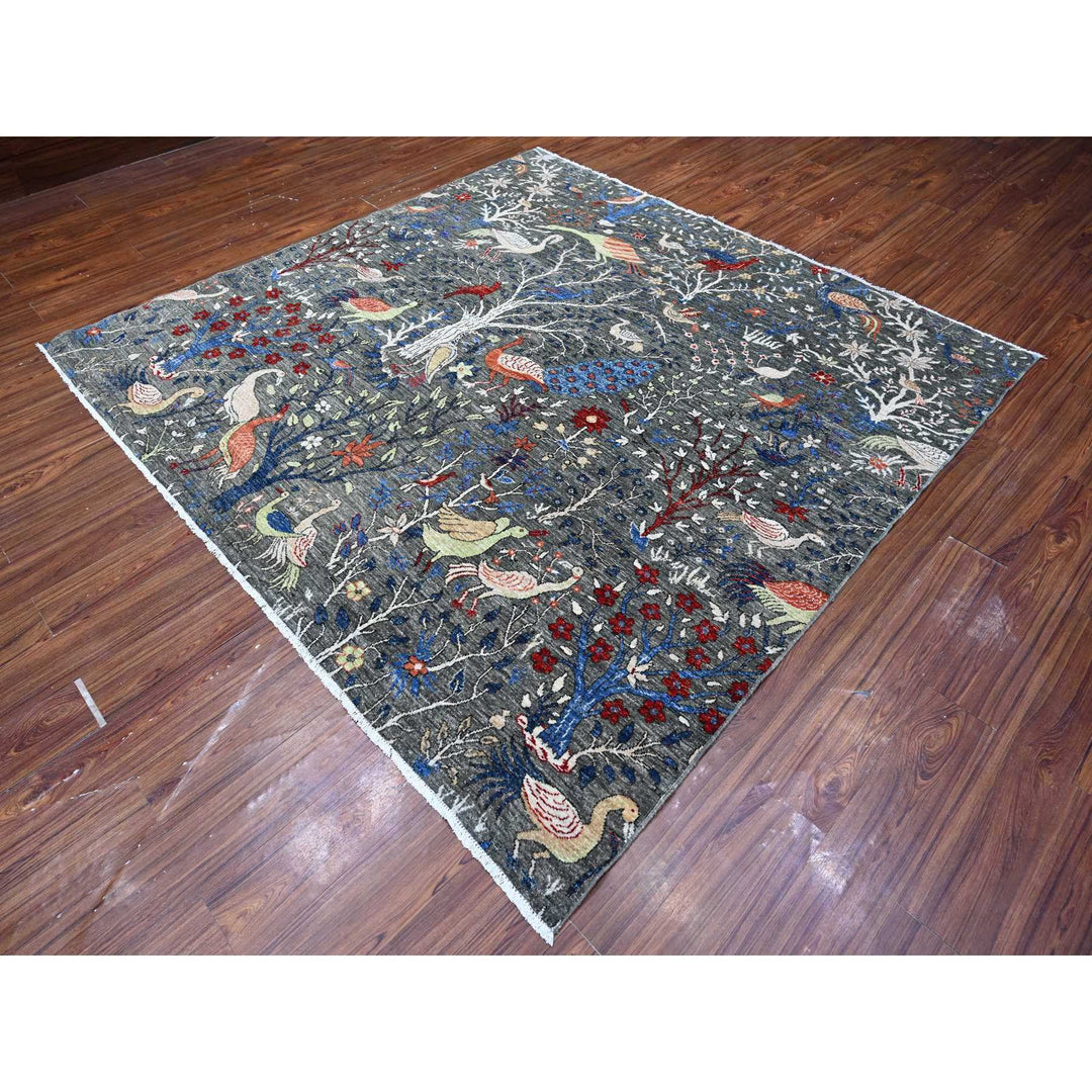 7'9" x 8'0" New Hand Knotted Grey Wool Square Oriental Rug - MOA10288867