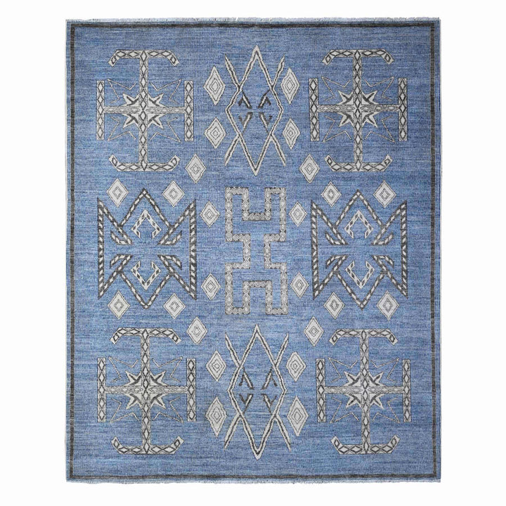 8'0" x 9'8" New Hand Knotted Blue Wool Rectangle Oriental Rug - MOA10288871