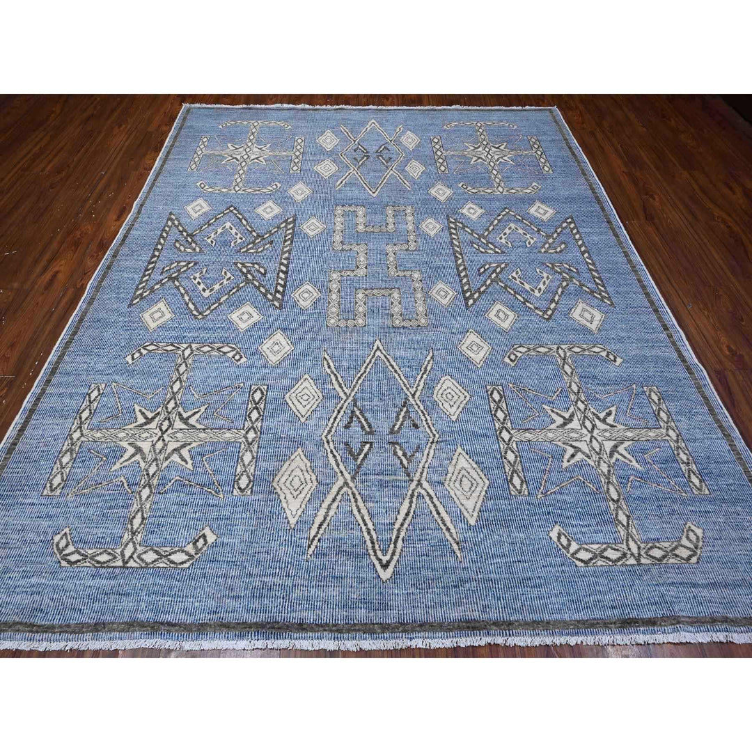 8'0" x 9'8" New Hand Knotted Blue Wool Rectangle Oriental Rug - MOA10288871