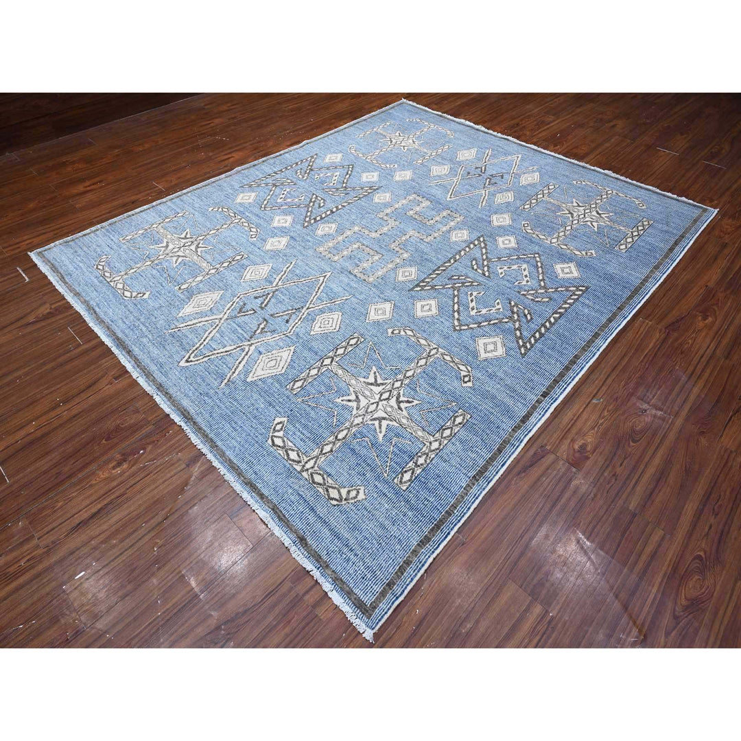 8'0" x 9'8" New Hand Knotted Blue Wool Rectangle Oriental Rug - MOA10288871