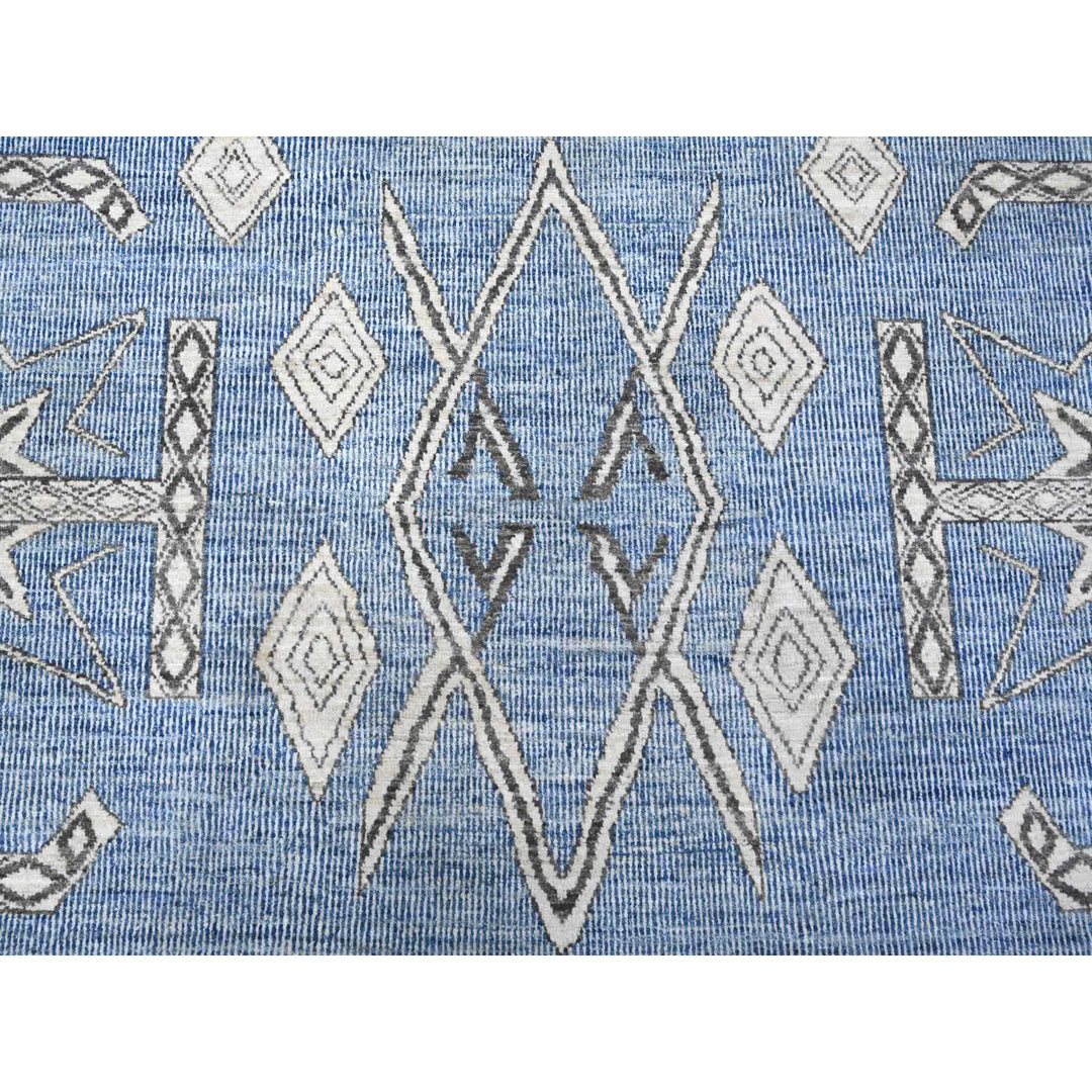 8'0" x 9'8" New Hand Knotted Blue Wool Rectangle Oriental Rug - MOA10288871