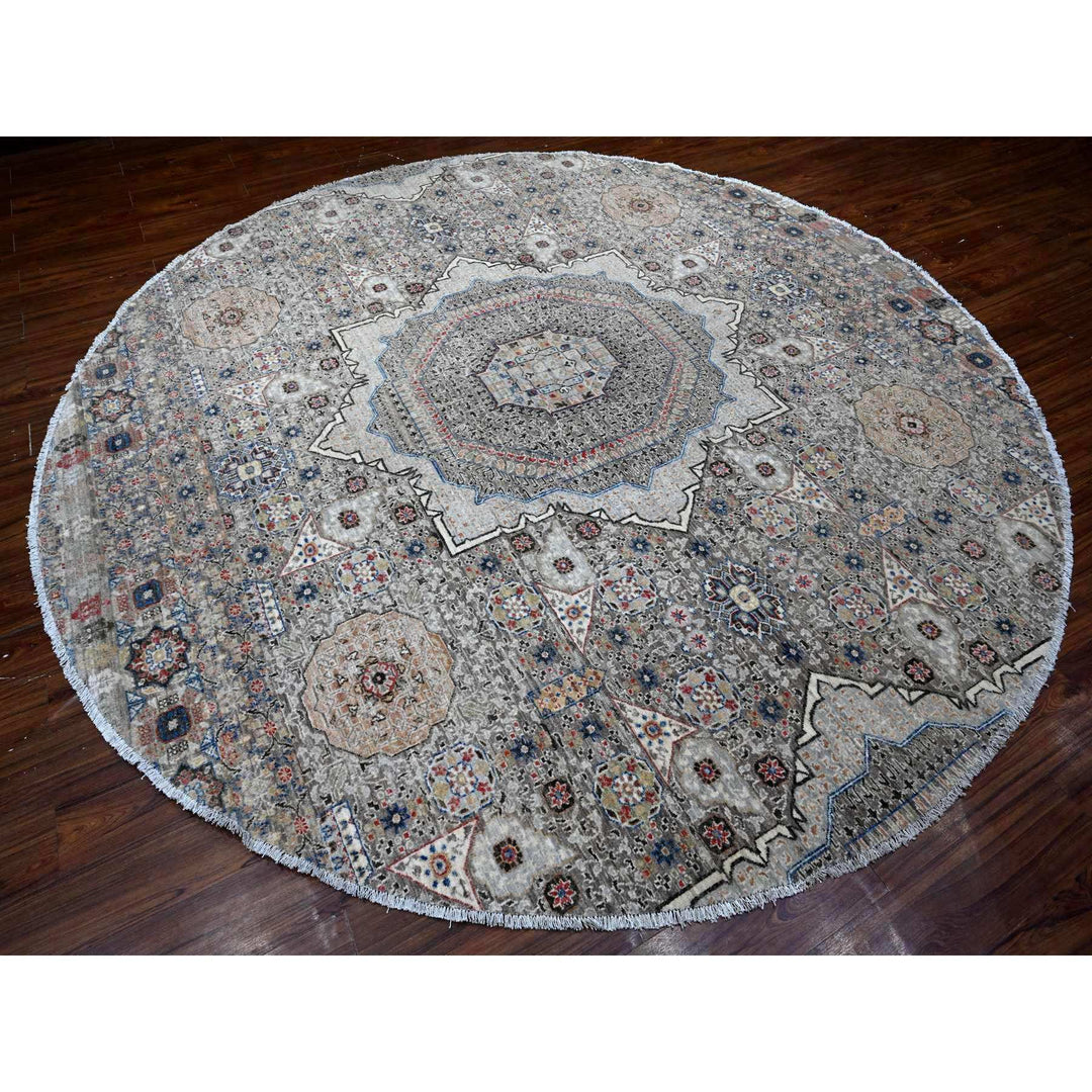 9'11" x 10'1" New Hand Knotted Grey Wool Round Oriental Rug - MOA10288872