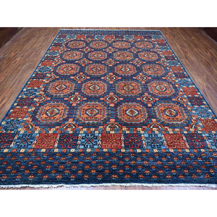 9'0" x 11'10" New Hand Knotted Blue Wool Rectangle Oriental Rug - MOA10288874