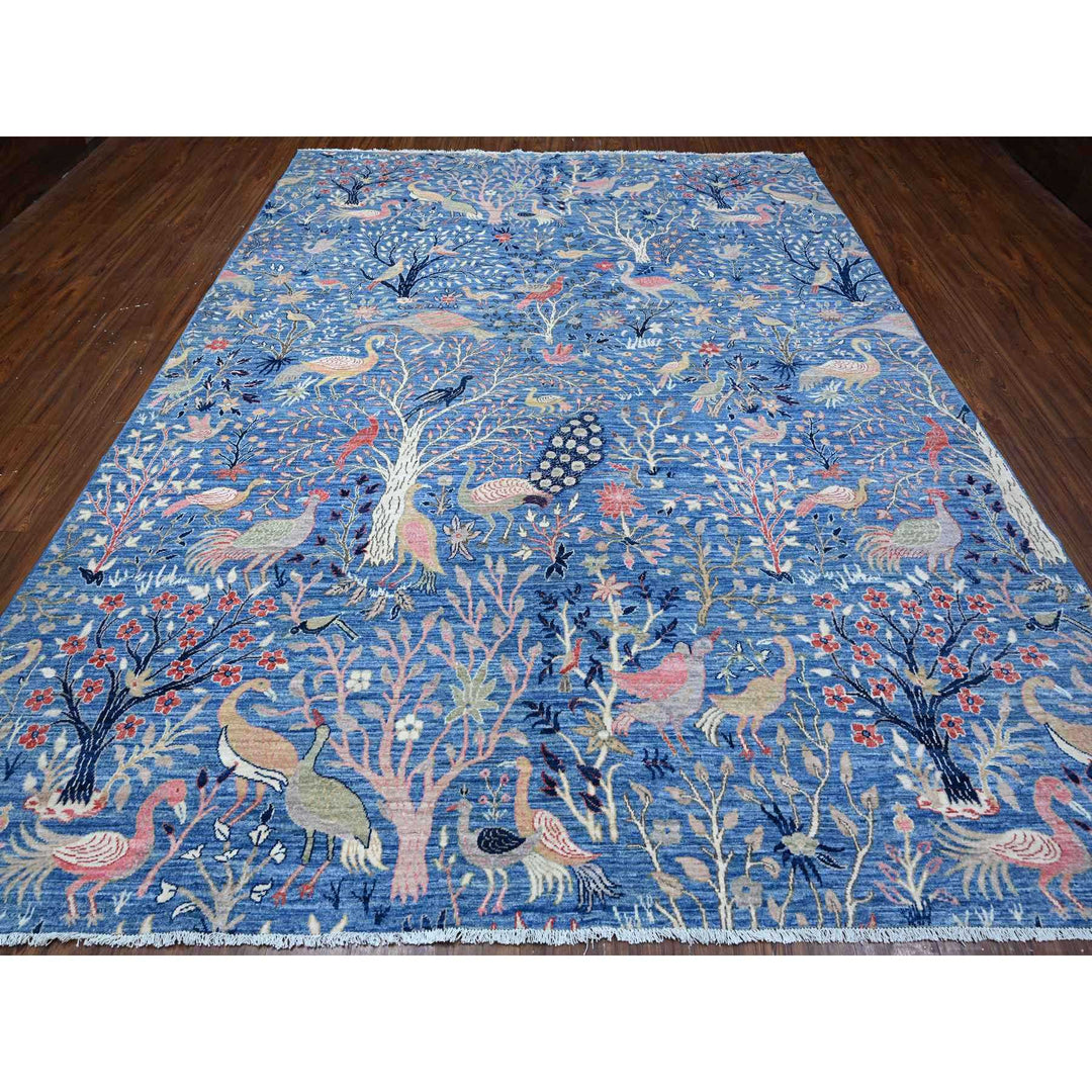 9'0" x 11'10" New Hand Knotted Blue Wool Rectangle Oriental Rug - MOA10288878