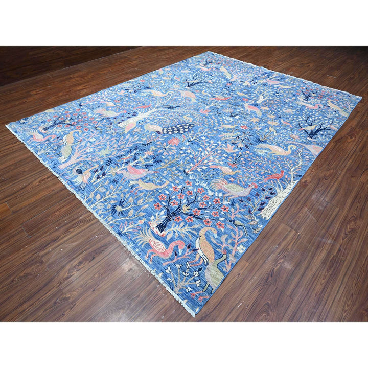 9'0" x 11'10" New Hand Knotted Blue Wool Rectangle Oriental Rug - MOA10288878