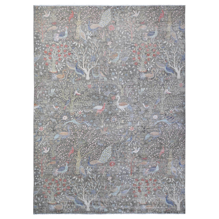 10'2" x 13'10" New Hand Knotted Grey Wool Rectangle Oriental Rug - MOA10288879