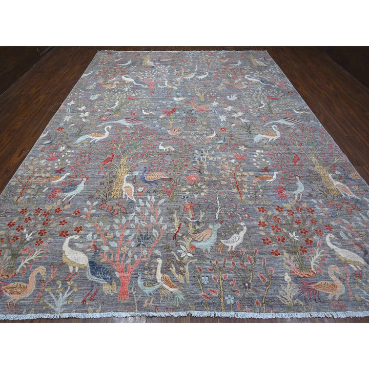 10'0" x 13'6" New Hand Knotted Grey Wool Rectangle Oriental Rug - MOA10288881