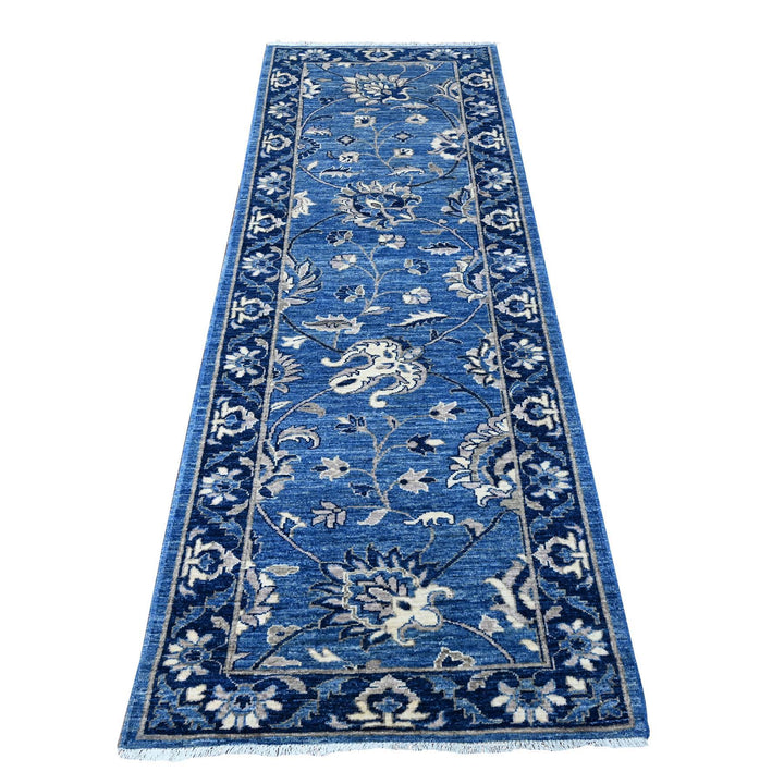 2'10" x 8'3" New Hand Knotted Blue Wool Runner Oriental Rug - MOA10288882