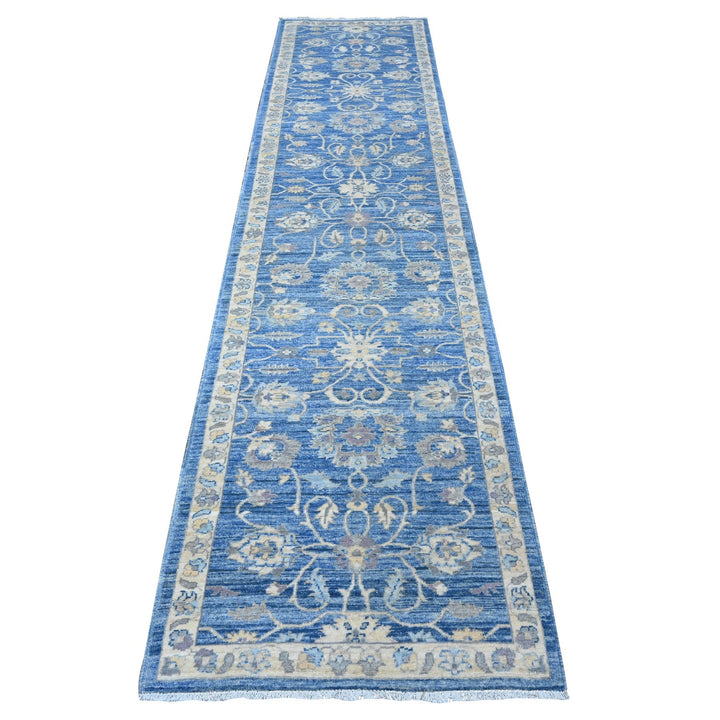 2'7" x 11'8" New Hand Knotted Blue Wool Runner Oriental Rug - MOA10288884