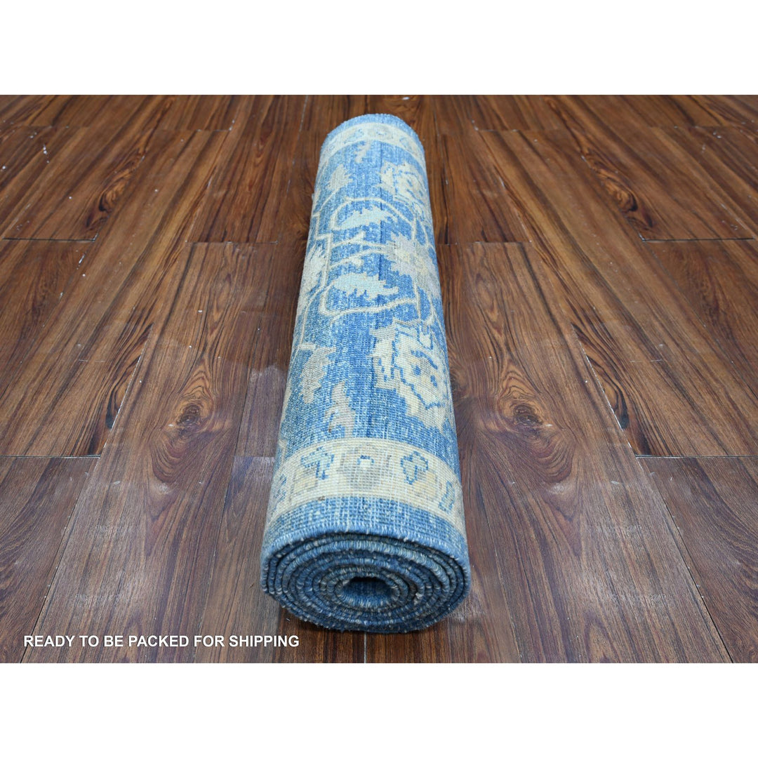 2'7" x 11'8" New Hand Knotted Blue Wool Runner Oriental Rug - MOA10288884