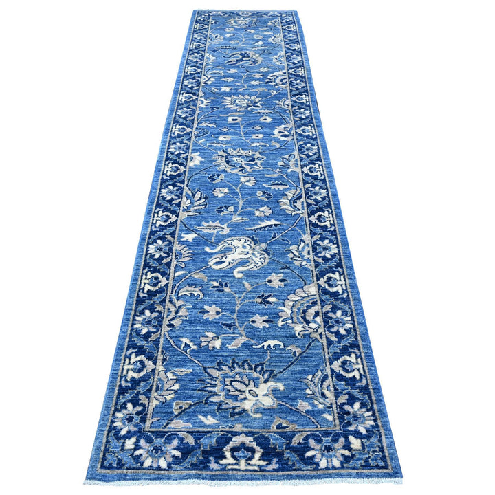 2'10" x 11'9" New Hand Knotted Blue Wool Runner Oriental Rug - MOA10288885