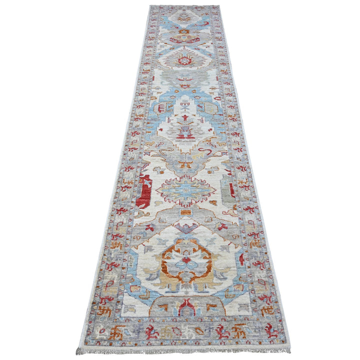 2'6" x 12'4" New Hand Knotted Ivory Wool Runner Oriental Rug - MOA10288889