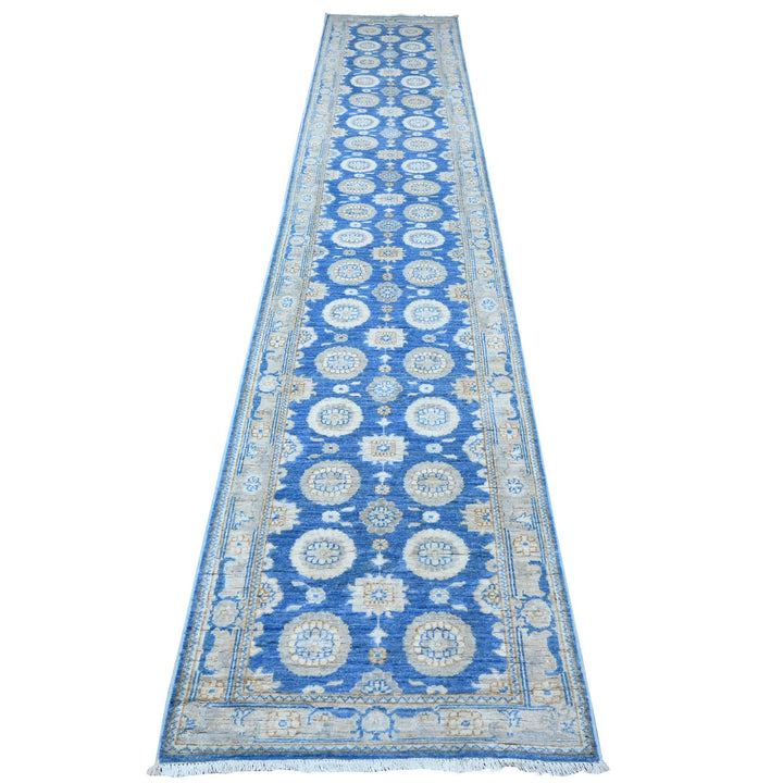 2'6" x 13'9" New Hand Knotted Blue Wool Runner Oriental Rug - MOA10288890