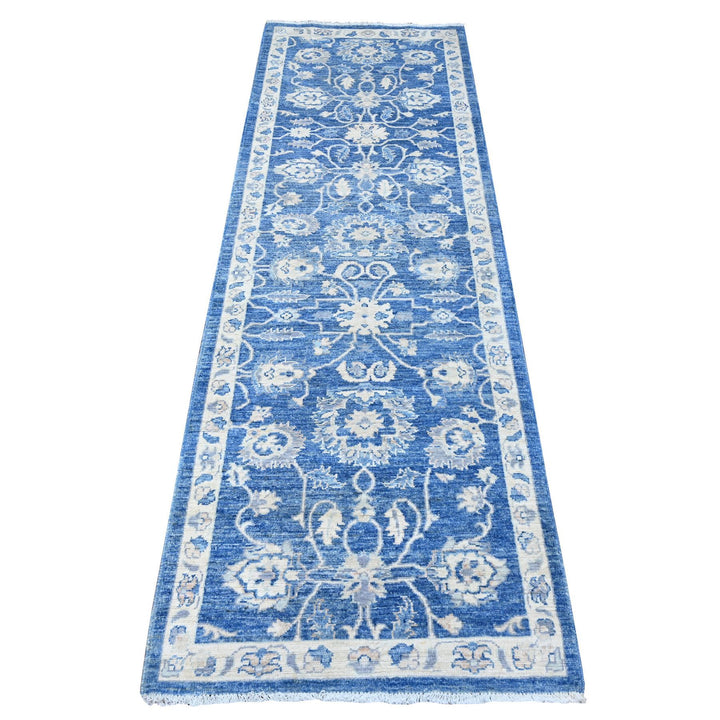 2'6" x 7'9" New Hand Knotted Blue Wool Runner Oriental Rug - MOA10288893