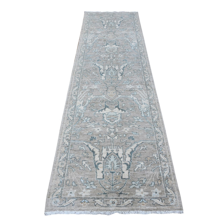 2'9" x 9'7" New Hand Knotted Grey Wool Runner Oriental Rug - MOA10288895