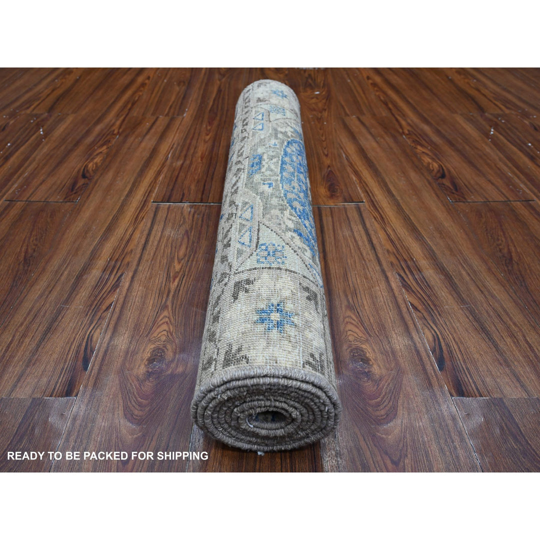 2'8" x 8'1" New Hand Knotted Grey Wool Runner Oriental Rug - MOA10288897