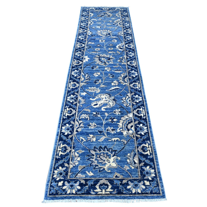 2'7" x 9'11" New Hand Knotted Blue Cotton Runner Oriental Rug - MOA10288904