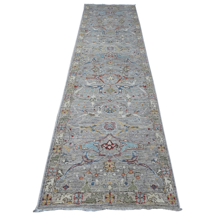 3'0" x 11'7" New Hand Knotted Grey Wool Runner Oriental Rug - MOA10288906