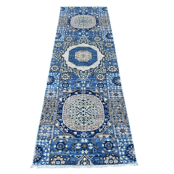 2'6" x 7'11" New Hand Knotted Blue Wool Runner Oriental Rug - MOA10288907